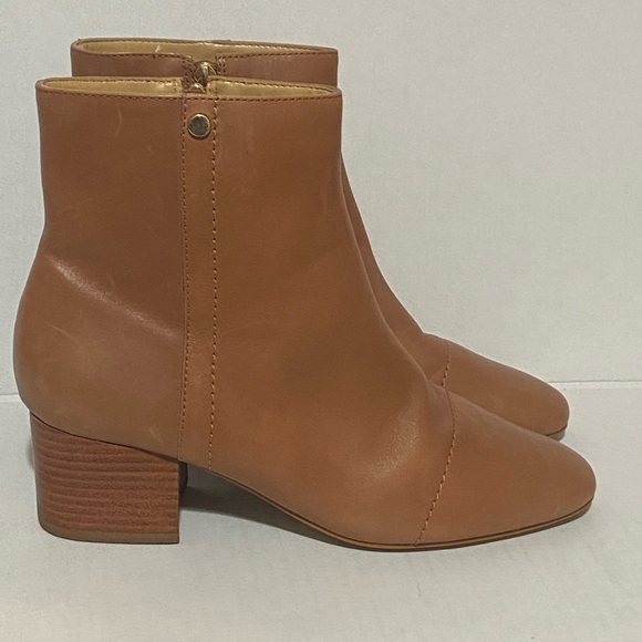 Talbots Harlow Ankle Leather Boots-Size10.5- in chestnut Zip up block heel - Picture 3 of 12